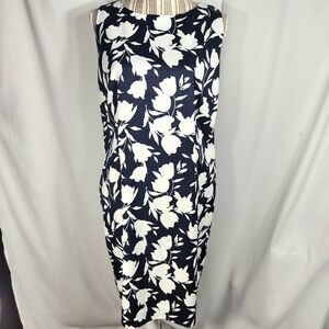 Hobbs London Blue & White Floral Print Sleeveless Dress w/Back Slit Size 12